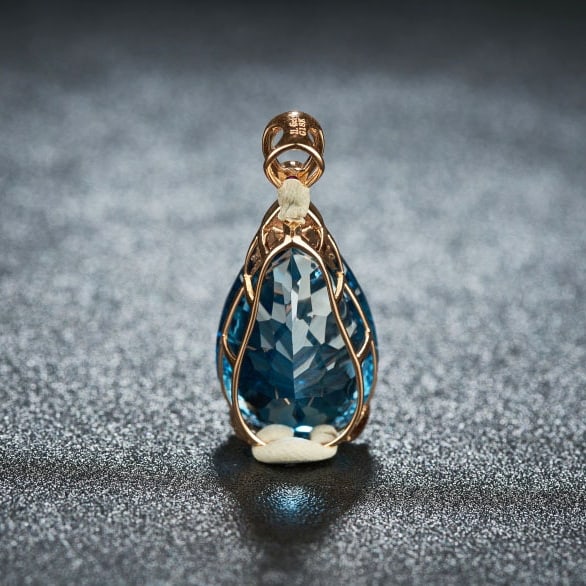 14k Gold 21.45 Ct Natural Topaz & Diamond & Ruby Pendant( Without Chain ) - 5