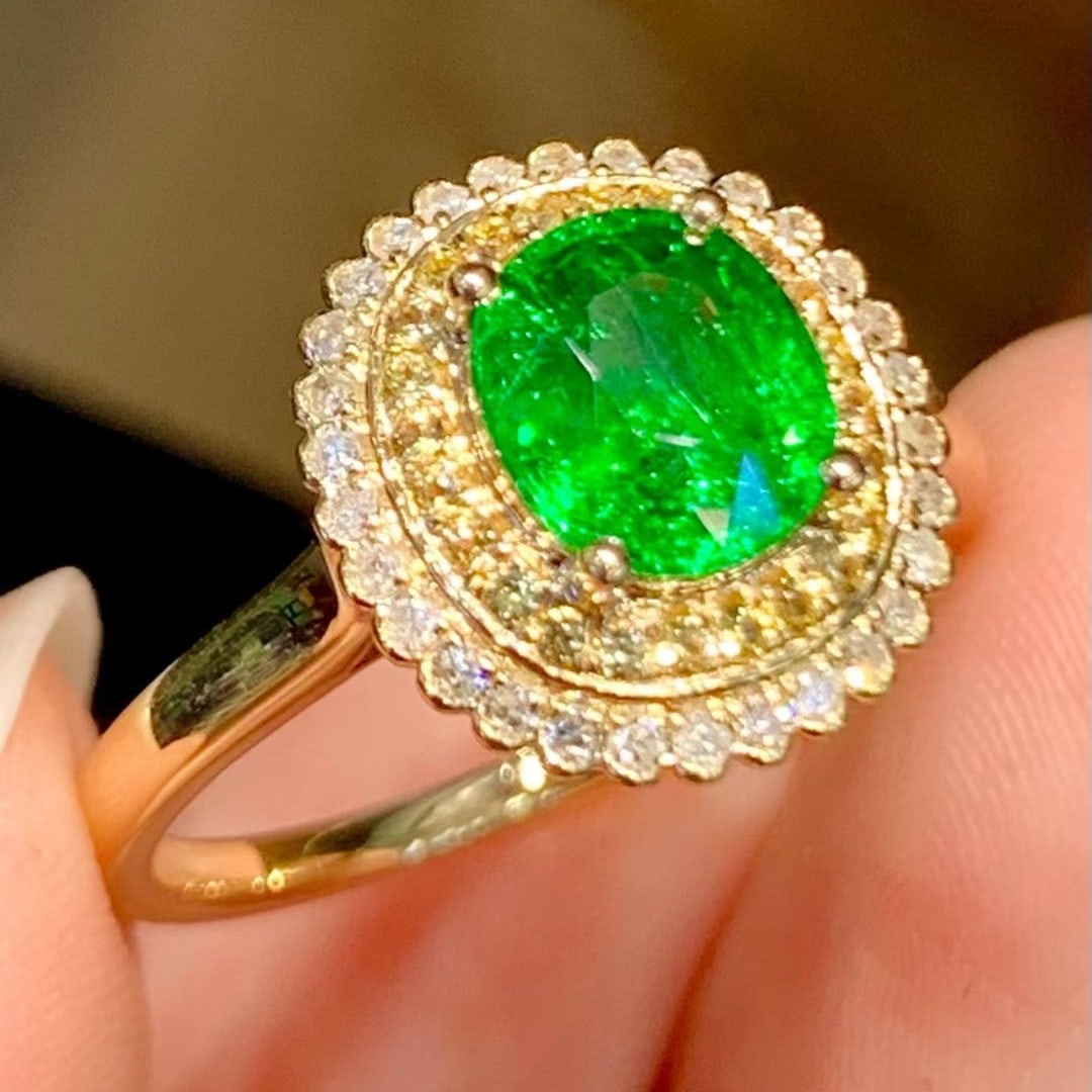 14k Gold 1.65 Ct Natural Tsavorite & Diamond Ring (1 of 6)