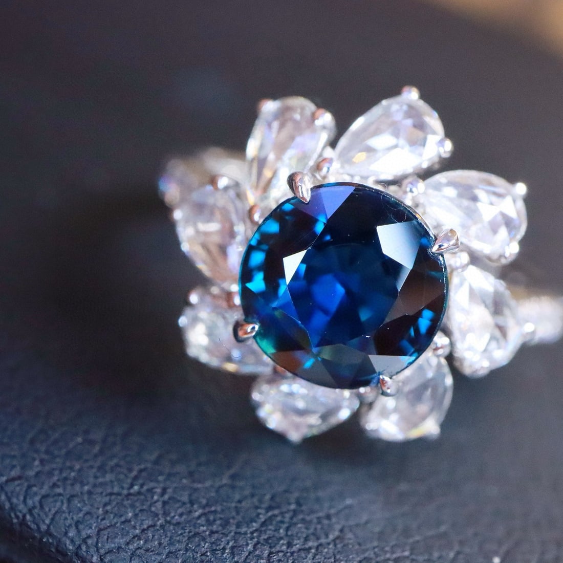 14k Gold 2.17 Ctw Natural Sapphire & Diamond Ring: Ref:231076020 // gold content:14k gold // ring size:7. 25us // // main gemstone:sapphire // shape:round // carat weight:1. 5ct // color:blue // treatment:natural // cut grade:g // // adjacent gemstone