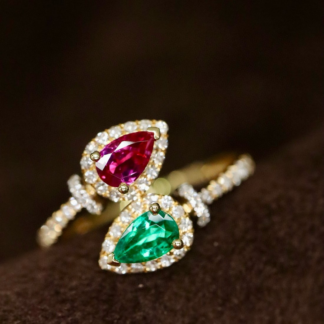 14k Gold 0.54 Ctw Natural Ruby & Tsavorite & Toi Et Moi Ring (1 of 4)