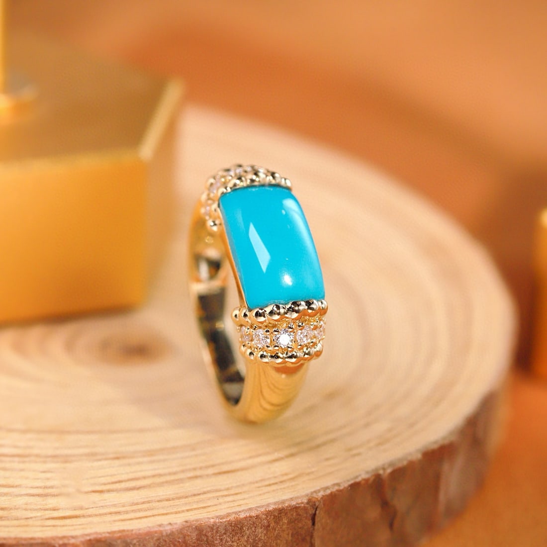 14k Gold 3.28 Ctw Natural Turquoise & Diamond Ring (1 of 6)
