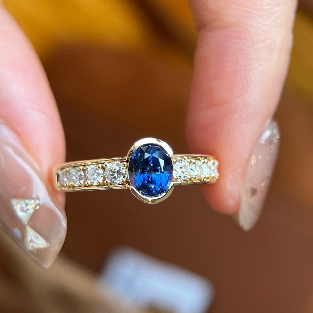 14k Gold 1.38 Ctw Natural Sapphire & Lab Grown Diamond Ring (1 of 4)