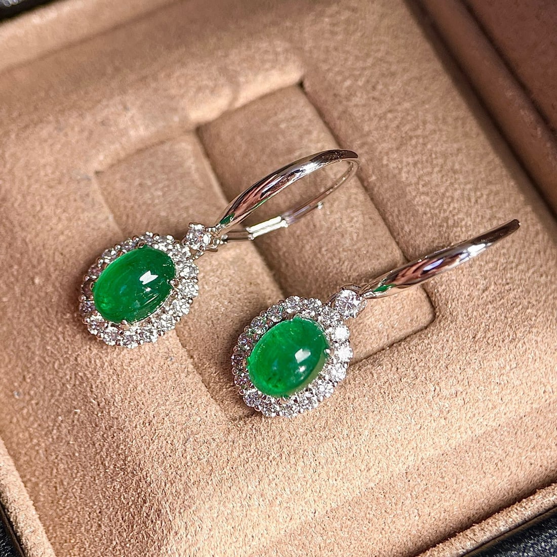14k Gold 4.12 Ctw Natural Emerald & Diamond Earrings (1 of 6)