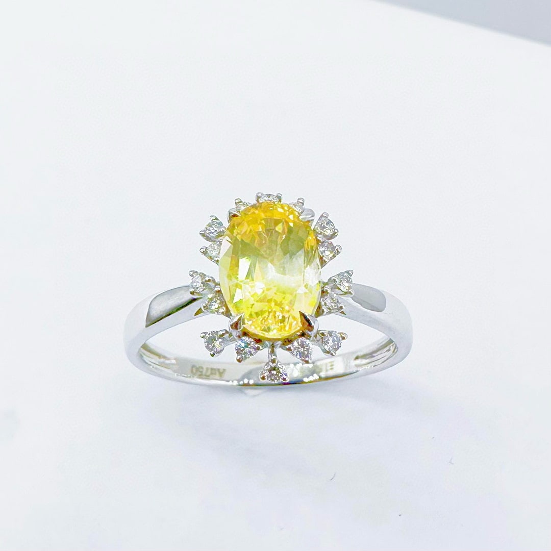 14k Gold 1.76 Ctw Natural Sapphire & Diamond Ring: Ref:231076110 // gold content:14k gold // ring size:7. 25us // // main gemstone:sapphire // shape:oval // carat weight:1. 63ct // color:yellow // treatment:natural // // adjacent gemstone 2 :