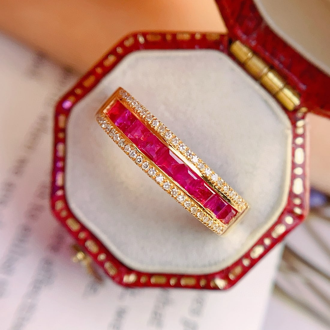14k Gold 1.30 Ct Natural Ruby & Diamond Ring: Ref:231076114 // gold content:14k gold // ring size:7. 25us // // main gemstone:ruby // shape:square // carat weight:1. 30ct // color:red // treatment:natural // // adjacent gemstone 2 : diamond
