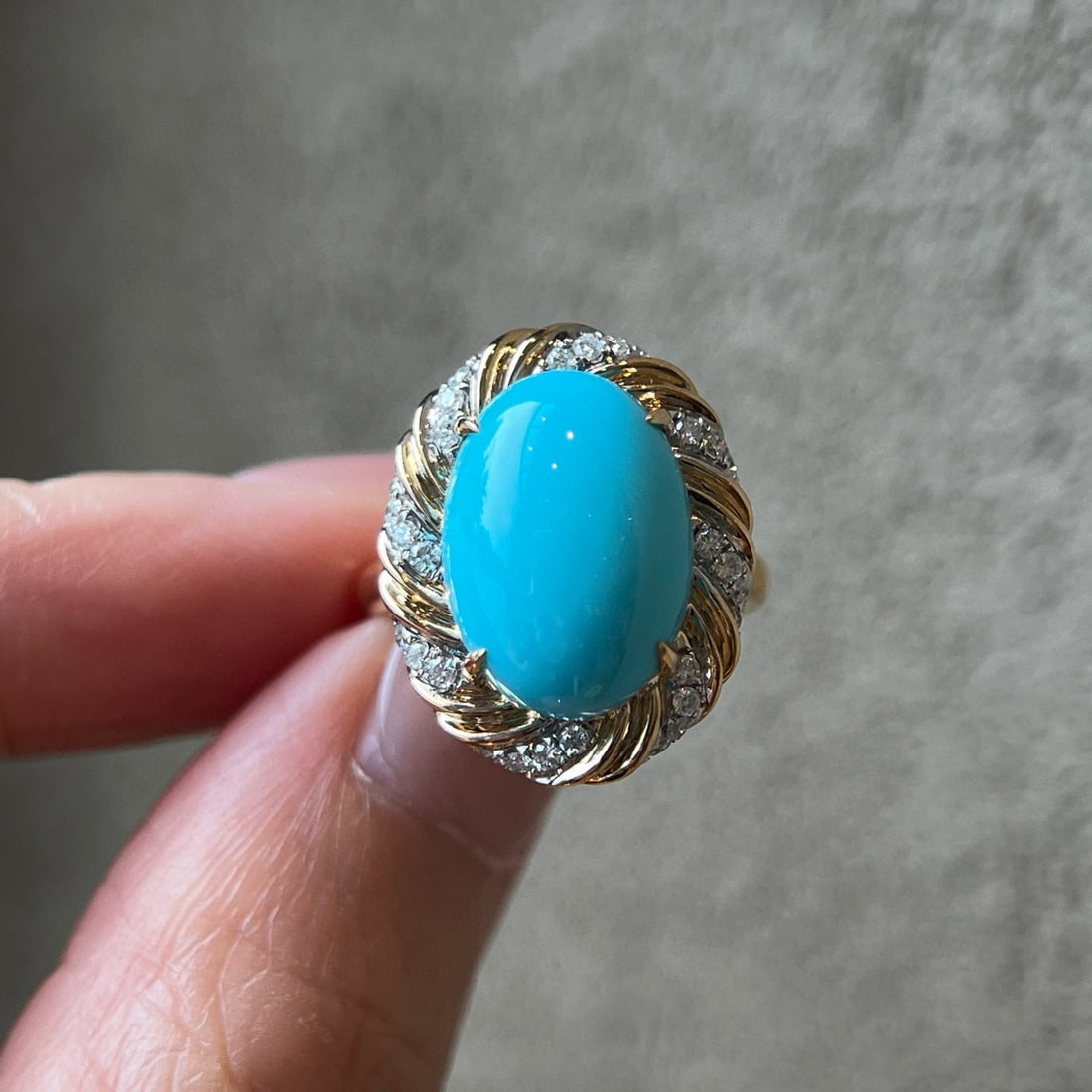 14k Gold 5.17 Ctw Natural Turquoise & Diamond Ring (1 of 4)