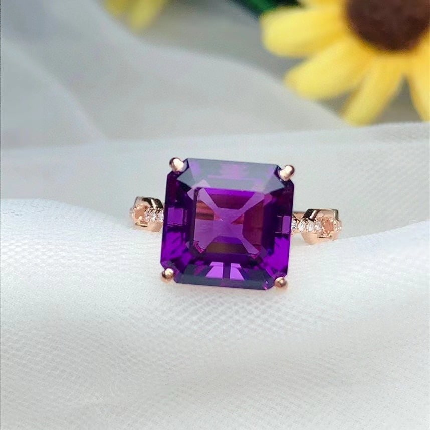 14k Gold 5.35 Ct Natural Amethyst & Diamond Ring (1 of 4)