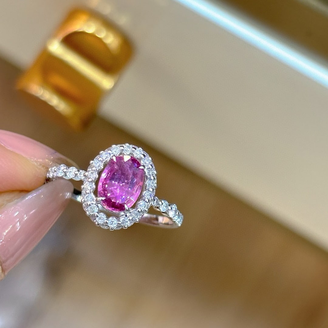 14k Gold 0.85 Ct Natural Padparadscha Sapphire & Diamond Ring (1 of 6)