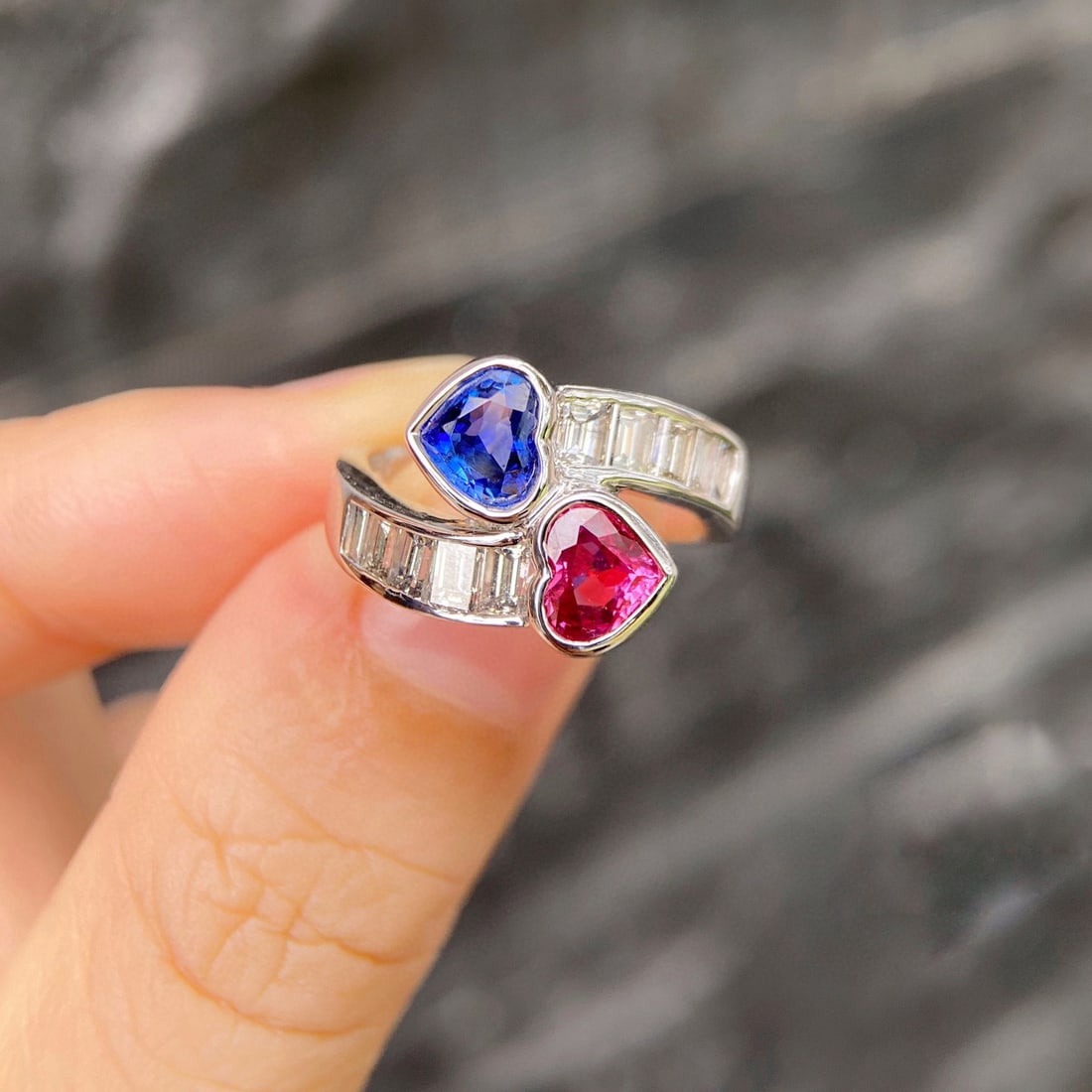 14k Gold 1.50 Ctw Natural Sapphire & Ruby & Diamond & Toi Et Moi Ring (1 of 3)