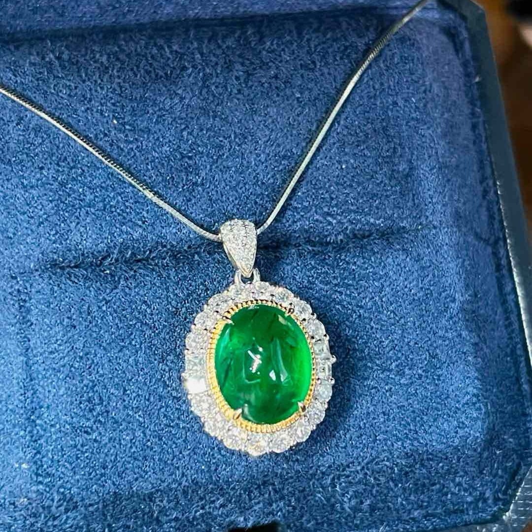 14k Gold 6.32 Ctw Vivid Green Natural Emerald & Diamond Pendant( Without Chain ) (1 of 8)
