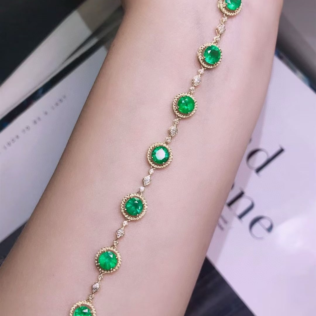 14k Gold 3.6 Ct Vivid Green Natural Emerald & Diamond Bracelet (1 of 4)