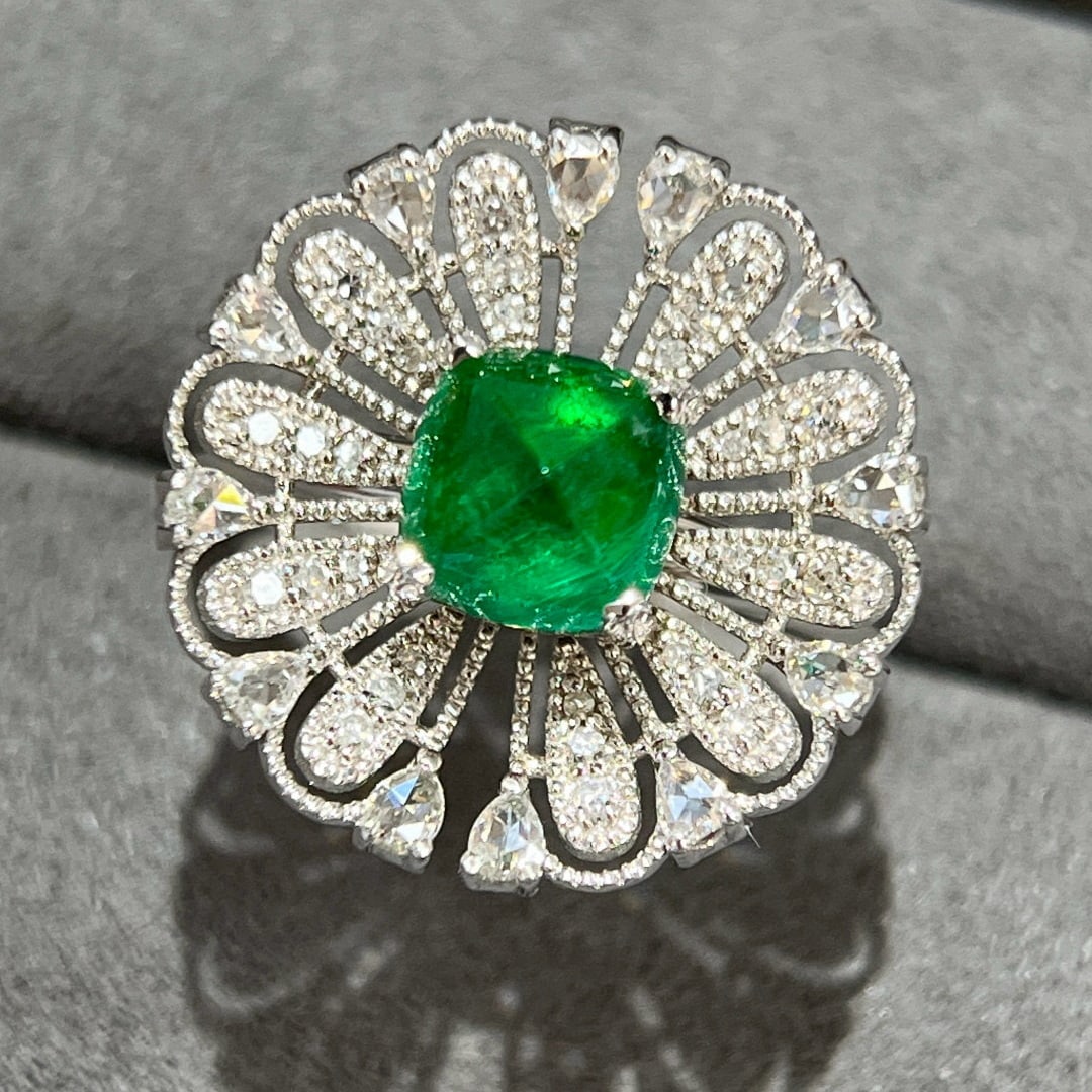 14k Gold 2.49 Ctw Vivid Green Natural Emerald & Diamond Ring (1 of 7)