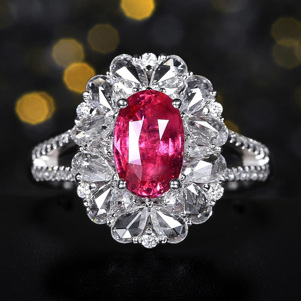 14k Gold 2.59 Ctw Natural Ruby & Diamond Ring: Ref:231076251 // gold content:14k gold // ring size:7. 25us // // main gemstone:ruby // shape:oval // carat weight:1. 71ct // color:red // treatment:natural // // adjacent gemstone 2 : diamond // numb