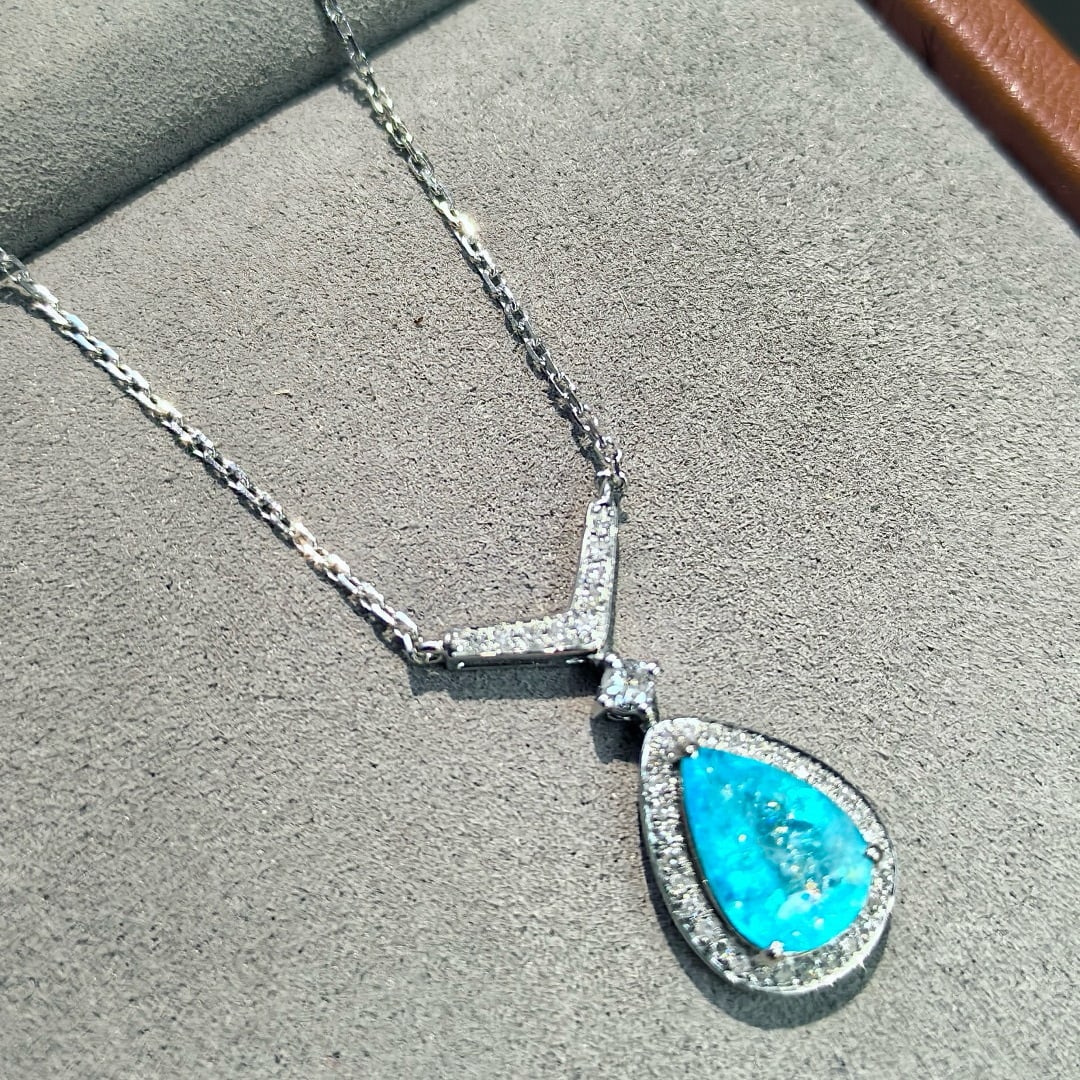 14k Gold 2.95 Ctw Natural Paraiba Tourmaline & Diamond Necklace (1 of 5)