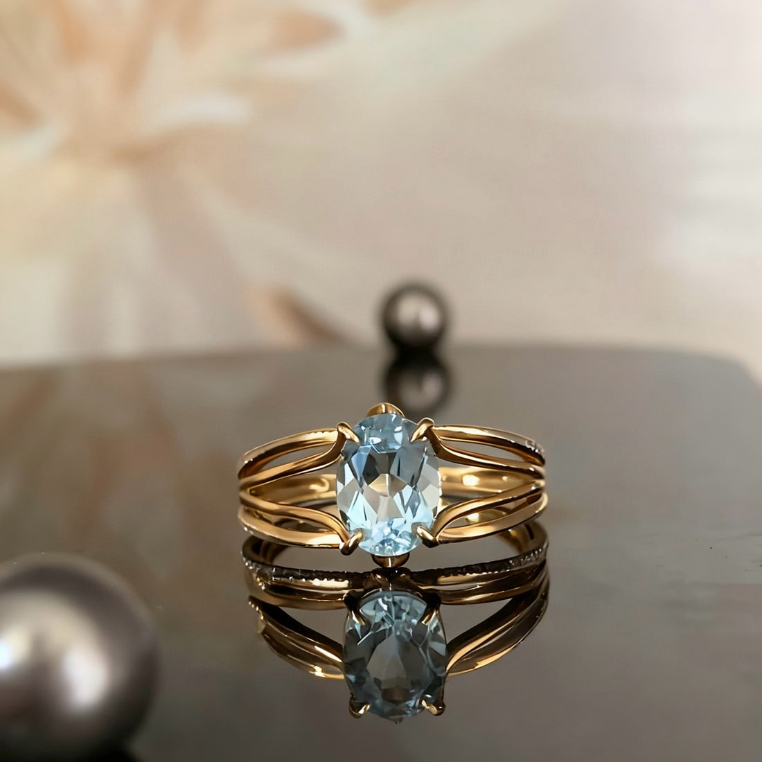 14k Gold 1.20 Ct Natural Aquamarine & Diamond Ring (1 of 5)