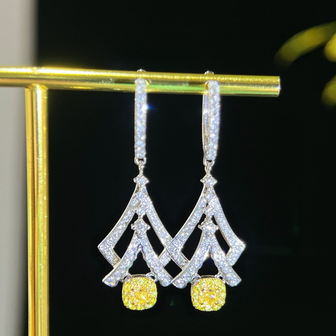 14k Gold 0.97 Ctw Natural Yellow Diamond & Diamond Earrings (1 of 6)