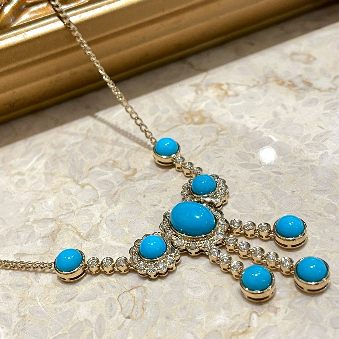 14k Gold 6 Ct Natural Turquoise & Diamond Necklace (1 of 7)