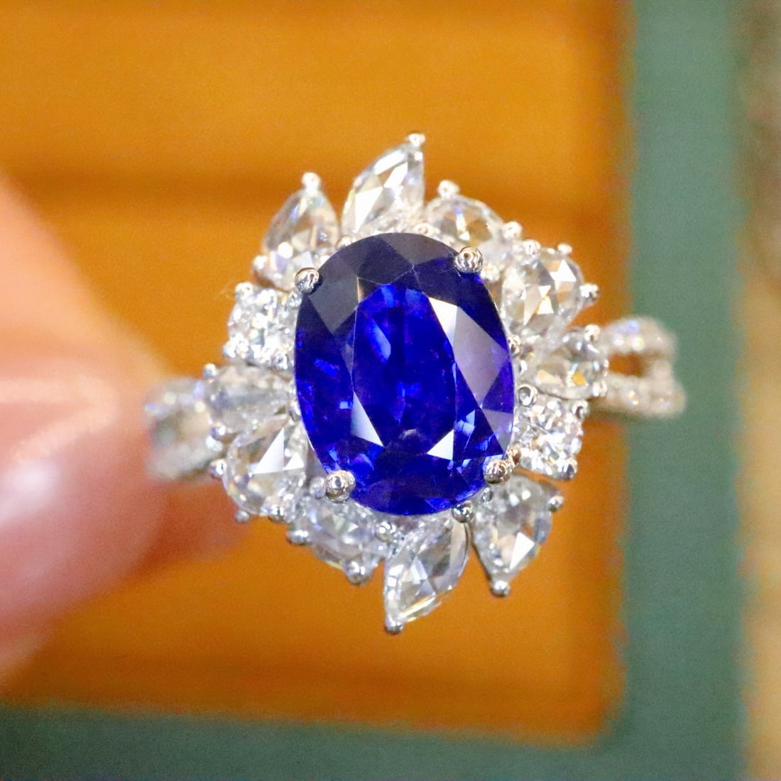 14k Gold 2.33 Ctw Natural Sapphire & Diamond Ring: Ref:231076383 // gold content:14k gold // ring size:7. 25us // // main gemstone:sapphire // shape:oval // carat weight:1. 67ct // color:royal blue // treatment:natural // // adjacent gemstone 2 :