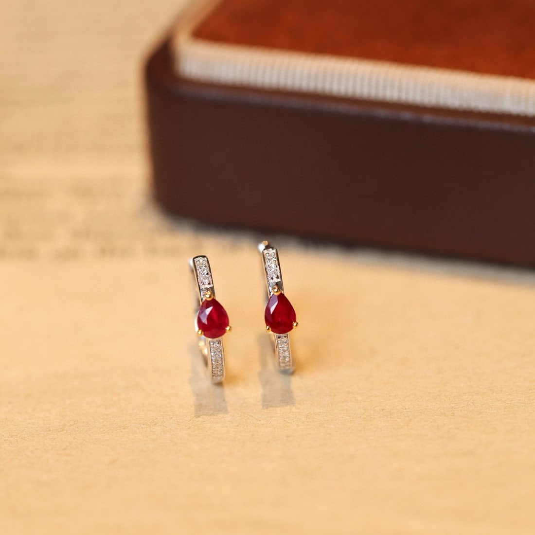 14k Gold 0.45 Ct Natural Ruby & Diamond Earrings (1 of 8)