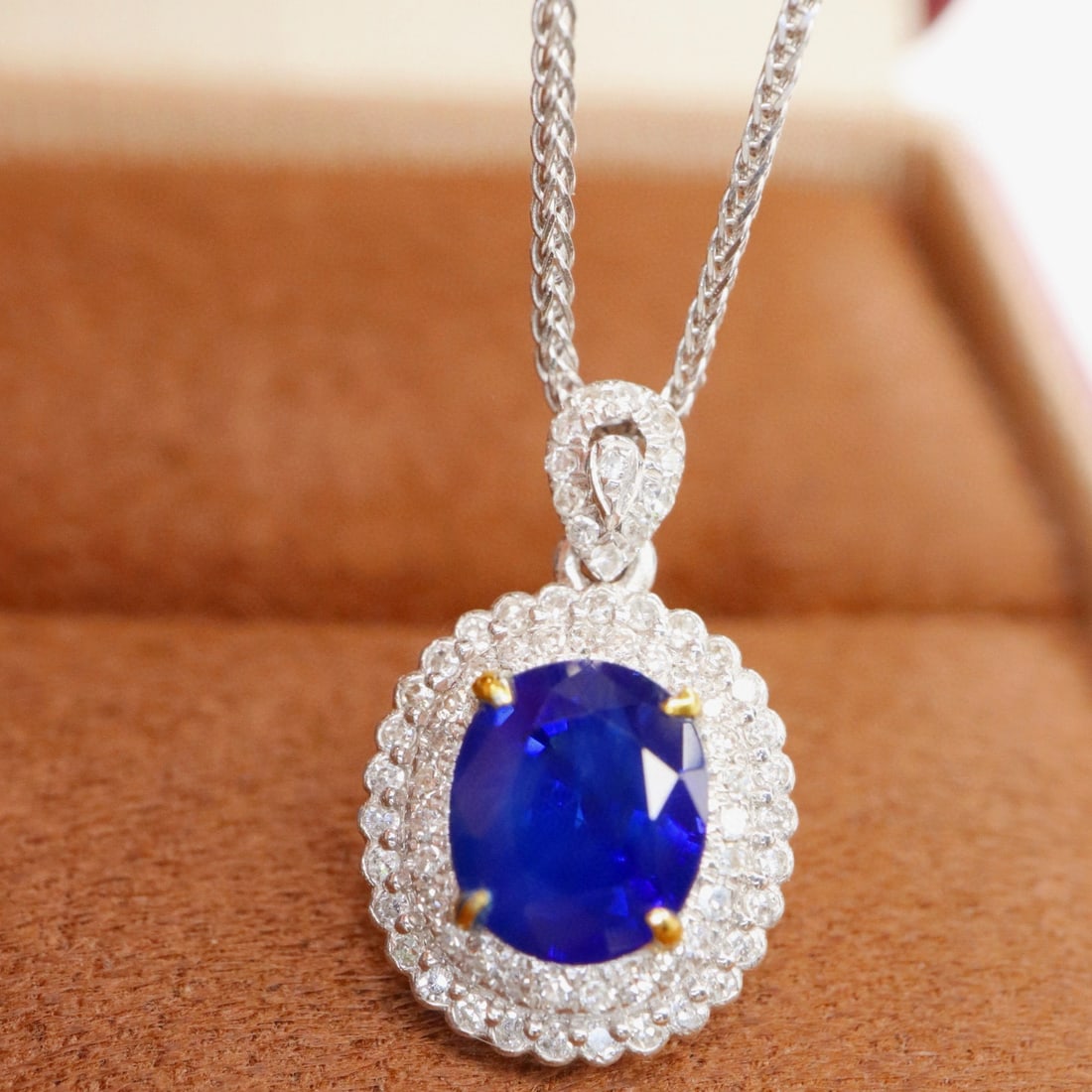 14k Gold 1.32 Ctw Vivid Blue Natural Sapphire & Diamond Pendant( Without Chain ) (1 of 6)