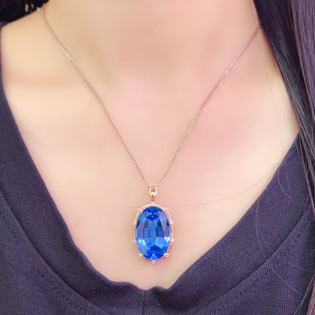 14k Gold 25.83 Ctw Natural Topaz & Diamond Pendant( Without Chain ) - 5