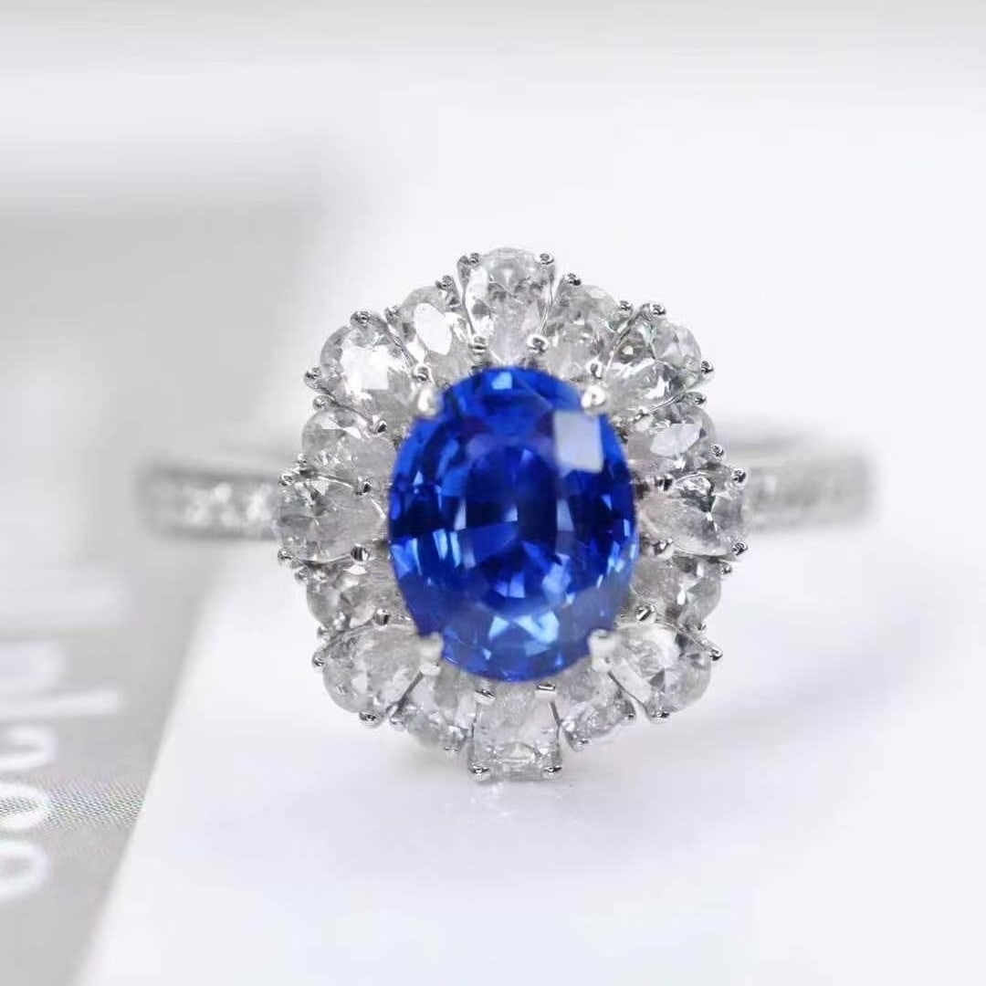 14k Gold 1.2 Ct Natural Sapphire & Sapphire & Diamond Ring: Ref:230947137 // gold content:14k gold // ring size:7. 25us // // main gemstone:tourmaline // shape:triangle // carat weight:1. 75ct // color:red // treatment:natural // // adjacent gemstone 2 :