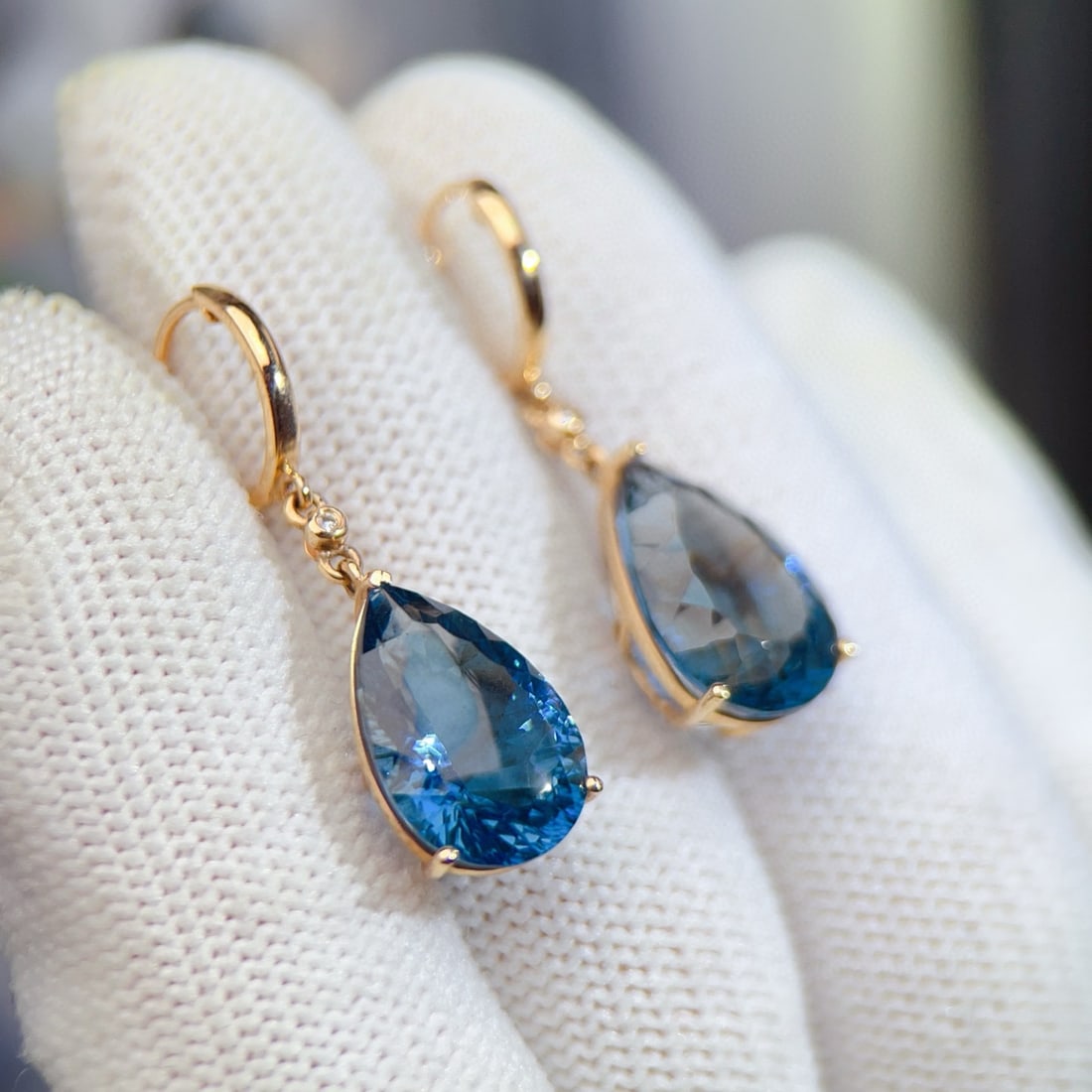 14k Gold 11.41 Ctw Natural Topaz & Diamond Earrings - 2