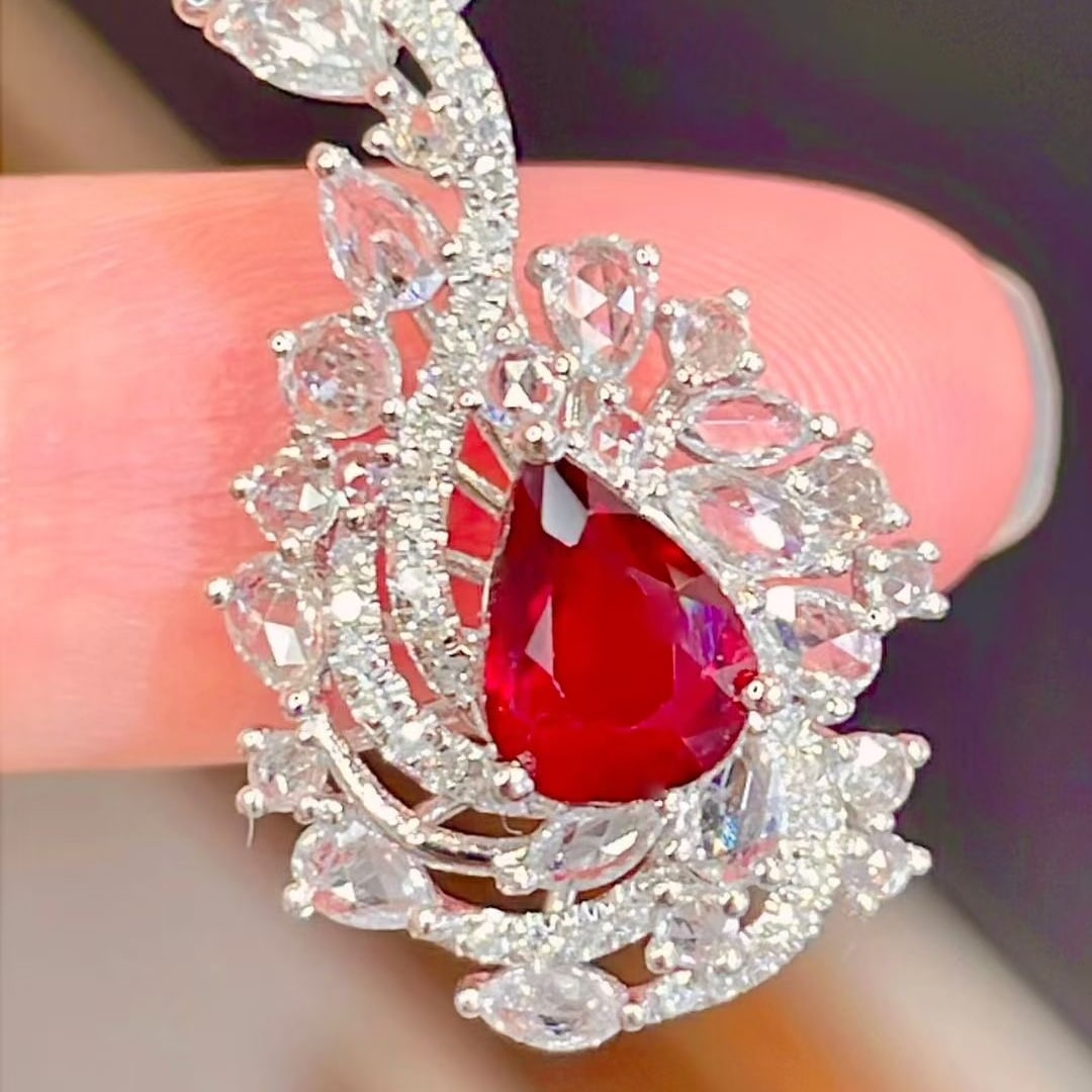 14k Gold 1.02 Ct Vivid Red Natural Ruby & Diamond & Sapphire Pendant( Without Chain ): Ref:230947256 // gold content:14k gold // ring size:7. 25us // // main gemstone:ruby // shape:oval // carat weight:0. 47ct // color:red // treatment:natural // // adjacent gemstone 2 : diamond //