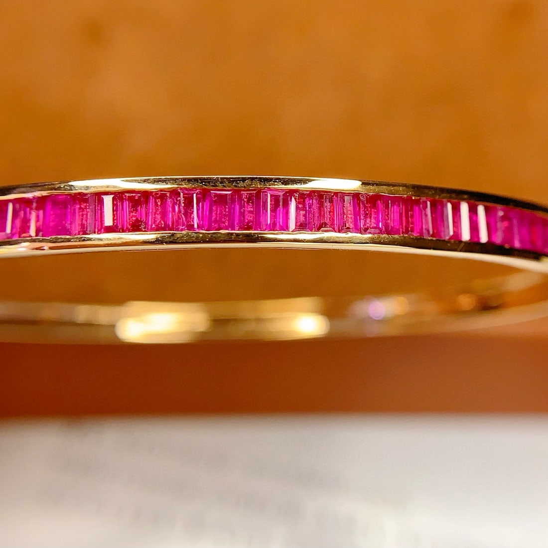 14k Gold 4.68 Ct Natural Ruby Bangle - 2