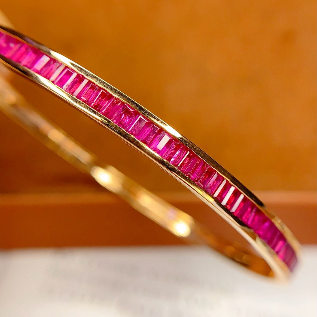 14k Gold 4.68 Ct Natural Ruby Bangle - 4