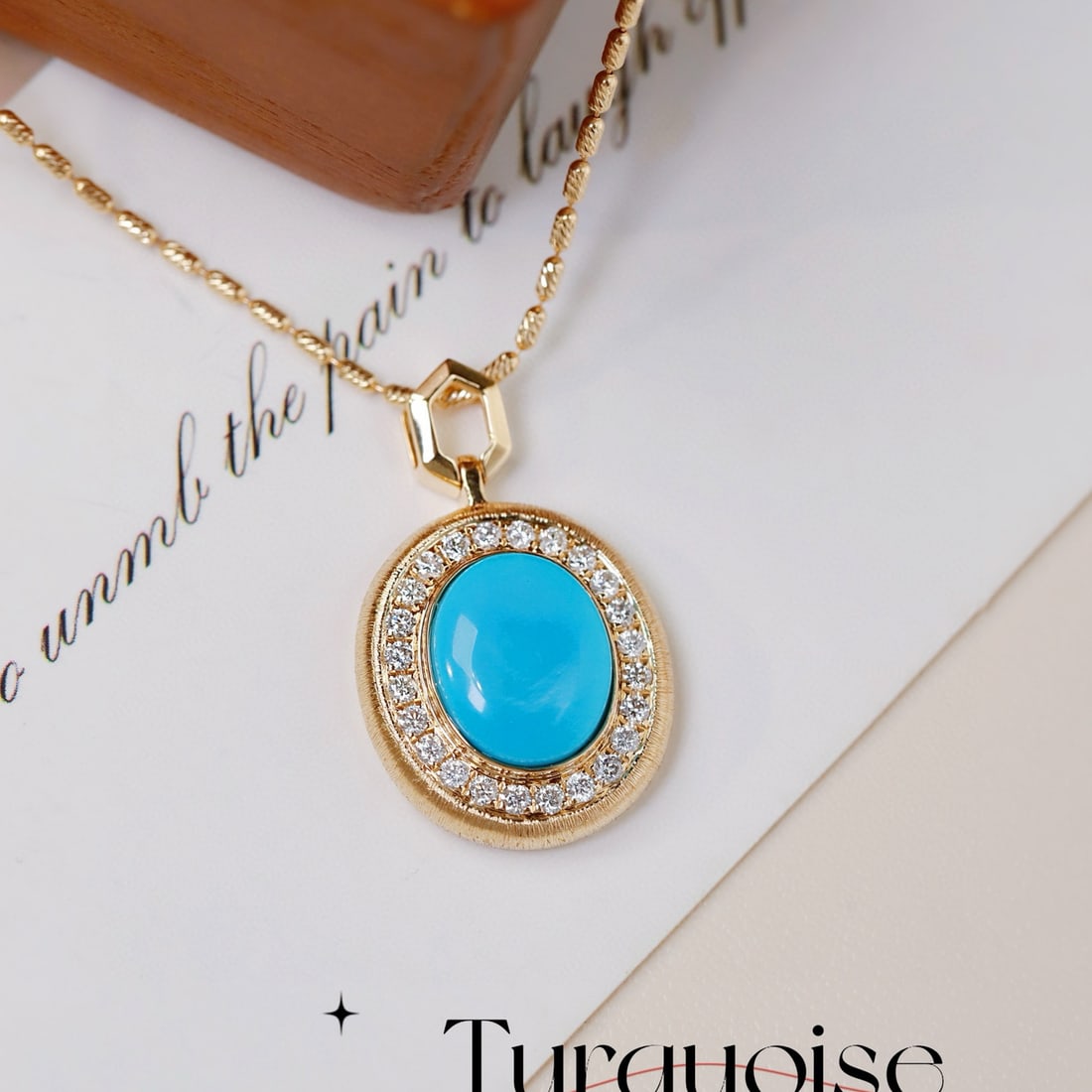 14k Gold 2.67 Ctw Natural Turquoise & Diamond Pendant( Without Chain ): Ref:231078248 // gold content:14k gold // main gemstone:turquoise // shape:oval // carat weight:2. 3ct // color:blue // treatment:natural // // adjacent gemstone 2 : diamond // shape:round // carat we