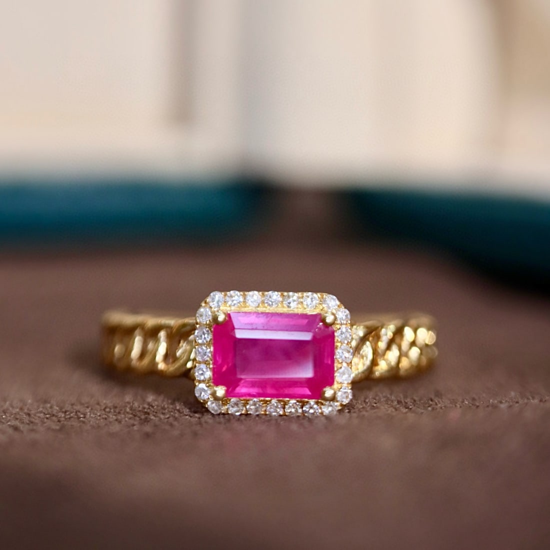 14k Gold 0.71 Ctw Natural Ruby & Diamond Ring: Ref:231078270 // gold content:14k gold // ring size:7. 25us // // main gemstone:ruby // shape:octagonal // carat weight:0. 65ct // color:red // treatment:natural // // adjacent gemstone 2 :