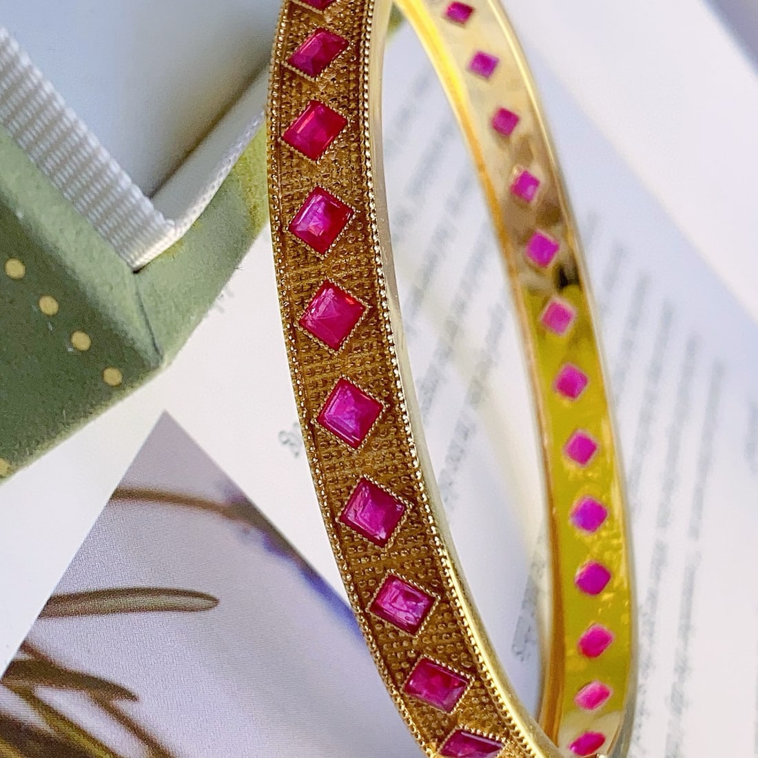 14k Gold 6.26 Ct Natural Ruby Bangle - 2