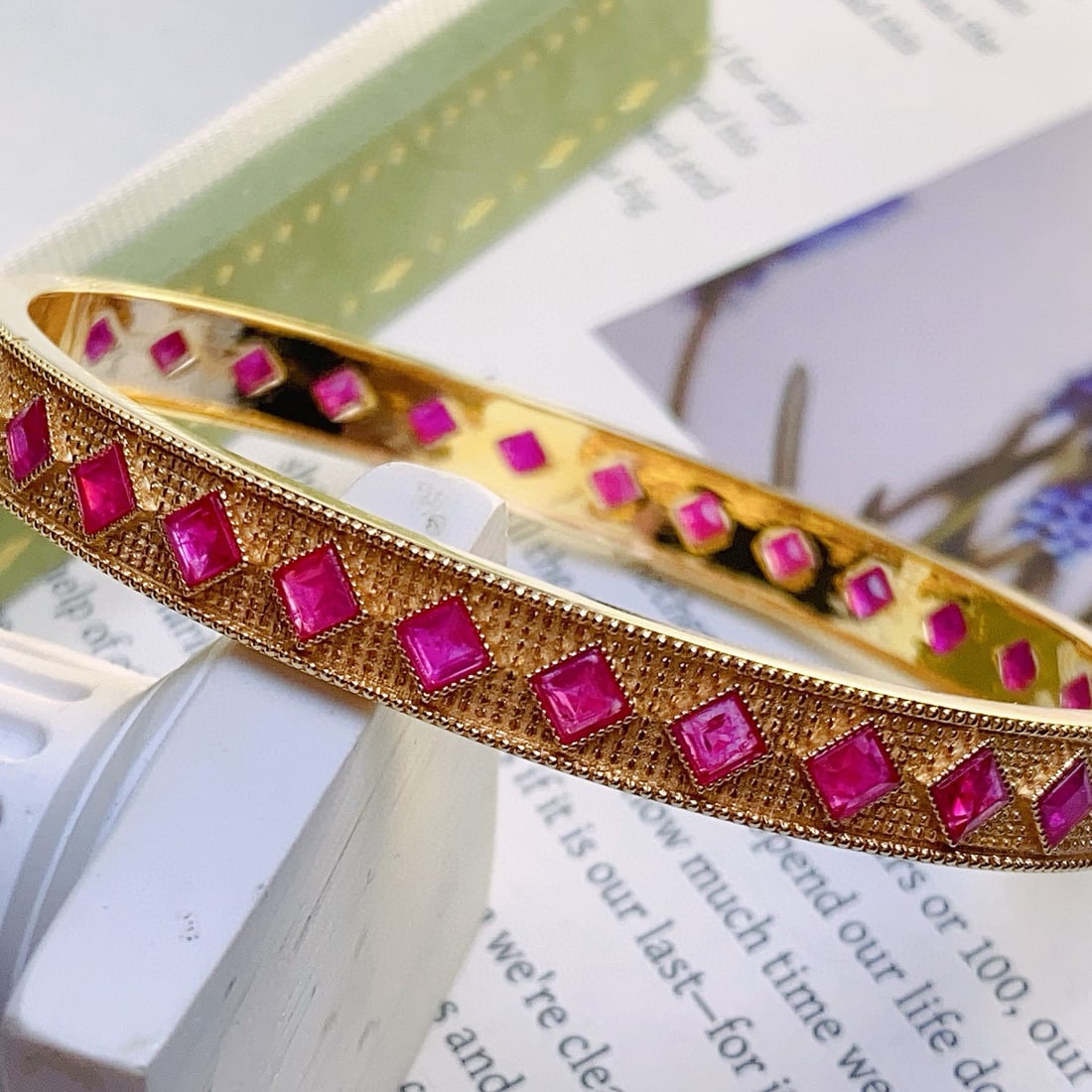 14k Gold 6.26 Ct Natural Ruby Bangle - 3