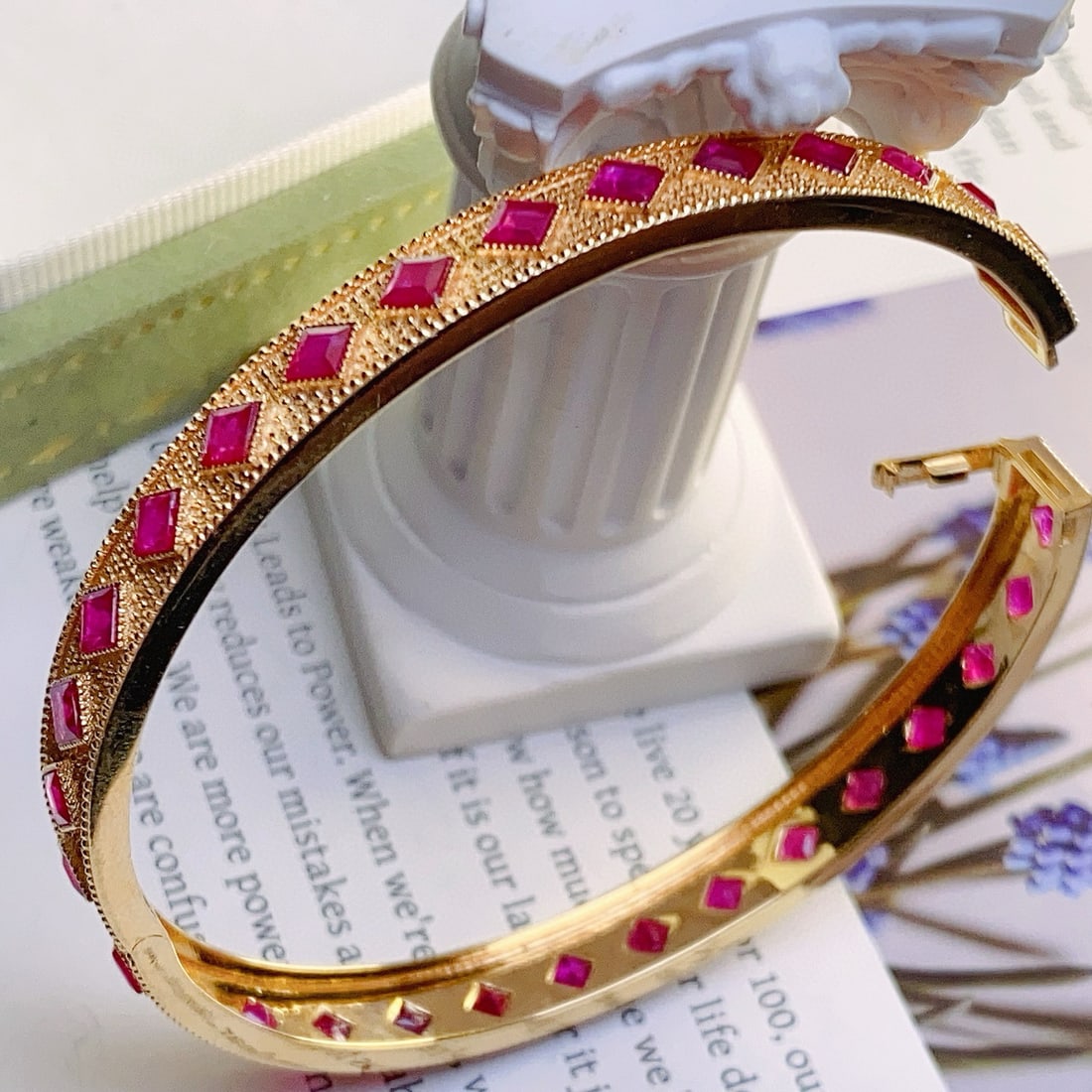 14k Gold 6.26 Ct Natural Ruby Bangle - 4