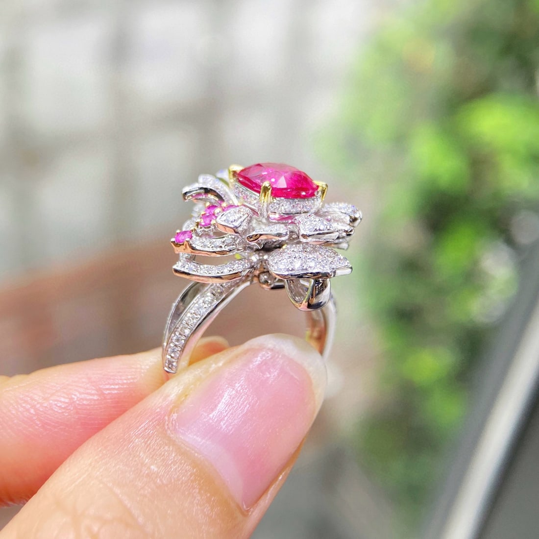 14k Gold 3.63 Ctw Vivid Pink Natural Spinel & Diamond Ring/pendant( Without Chain ) - 2