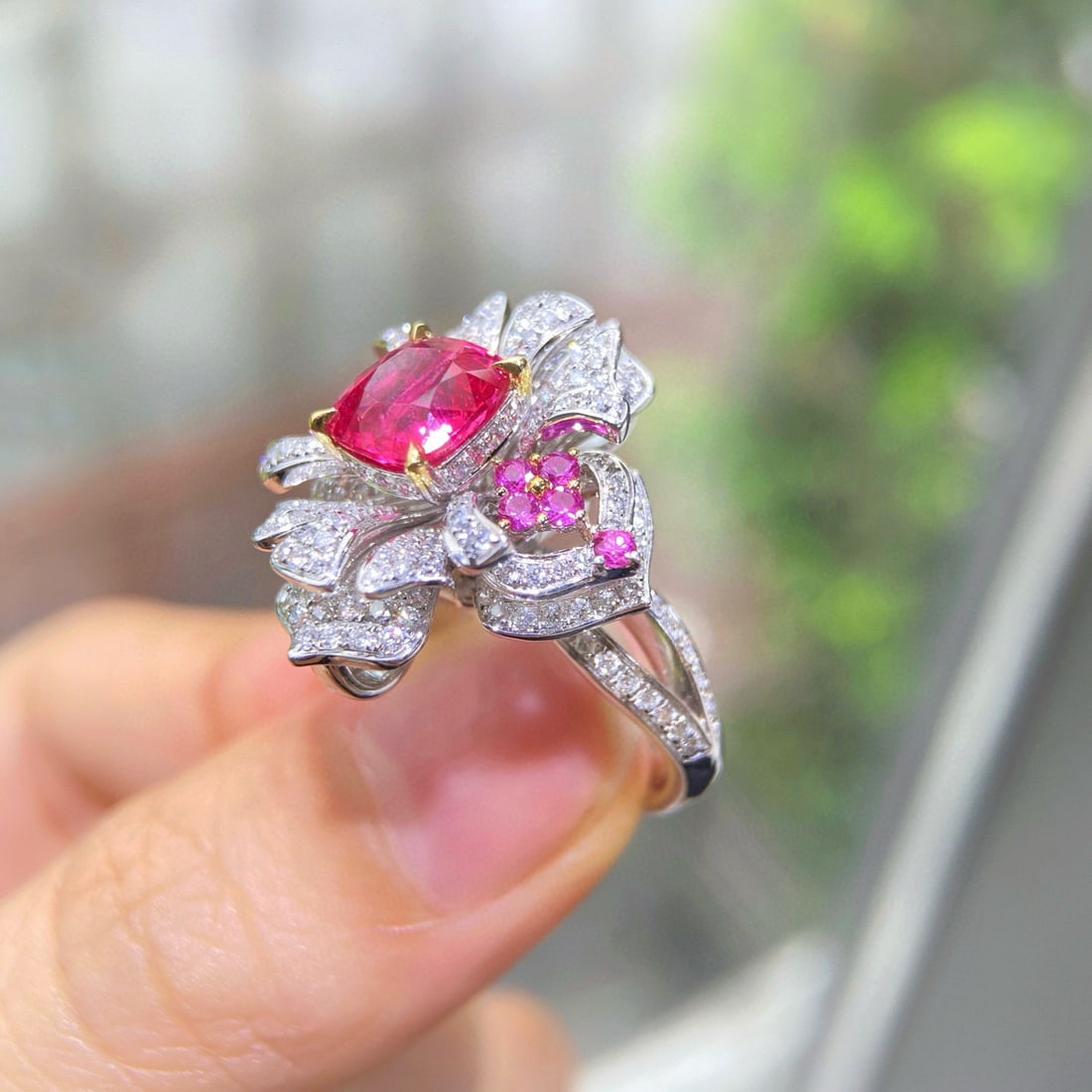 14k Gold 3.63 Ctw Vivid Pink Natural Spinel & Diamond Ring/pendant( Without Chain ) - 3