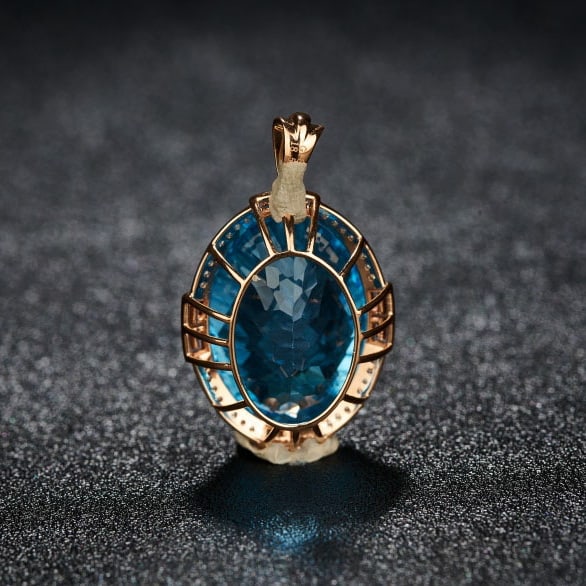 14k Gold 18.52 Ct Natural Topaz & Diamond Pendant( Without Chain ) - 4