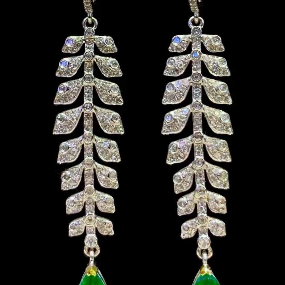 14k Gold 1.85 Ct Natural Emerald & Diamond Earrings (1 of 7)
