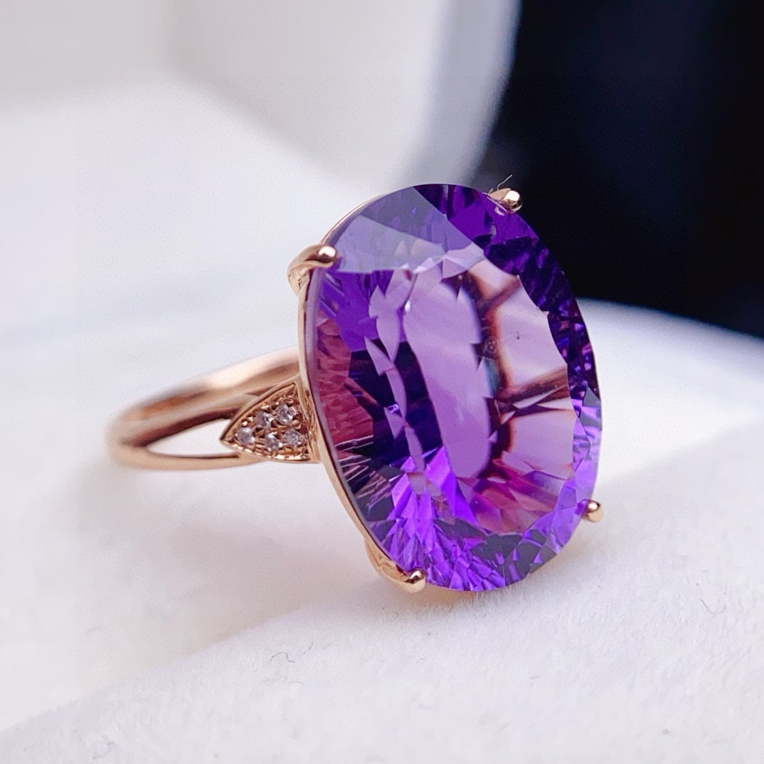 14k Gold 8.73 Ctw Natural Amethyst & Diamond Ring - 3