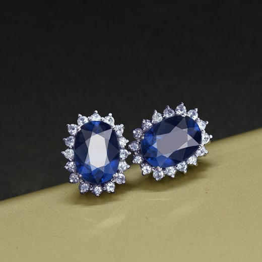14k Gold 2.92 Ctw Natural Sapphire & Sapphire Earrings: Ref:231079063 // gold content:14k gold // main gemstone:sapphire // shape:oval // carat weight:2. 36ct // color:blue // treatment:natural // // adjacent gemstone 2 : sapphire // shape:round //