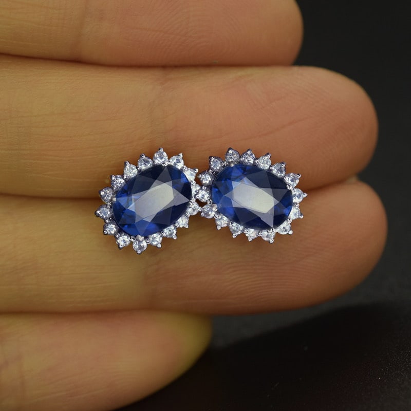 14k Gold 2.92 Ctw Natural Sapphire & Sapphire Earrings - 3