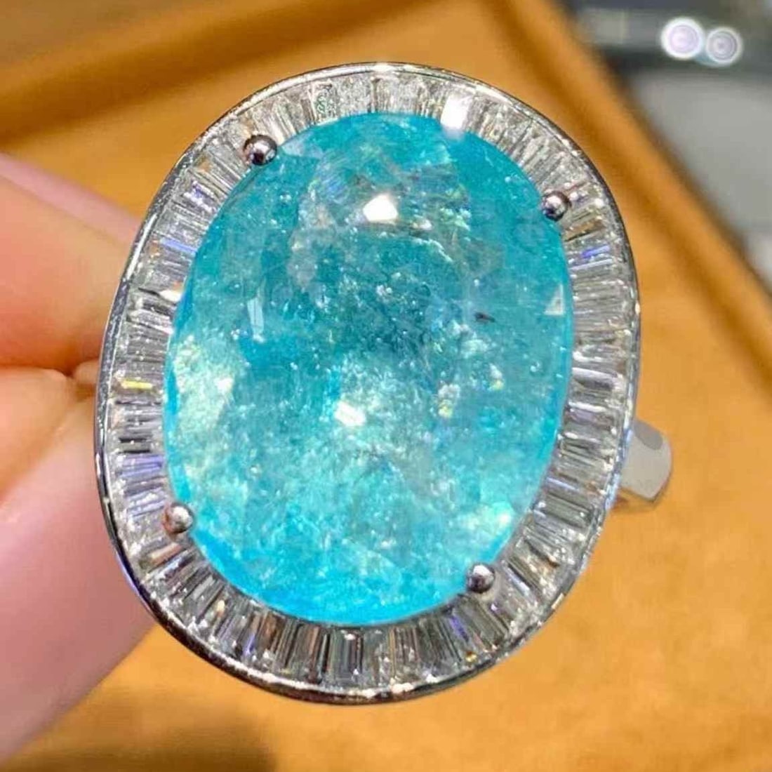 14k Gold 6.6 Ct Natural Paraiba Tourmaline & Diamond Ring - 3