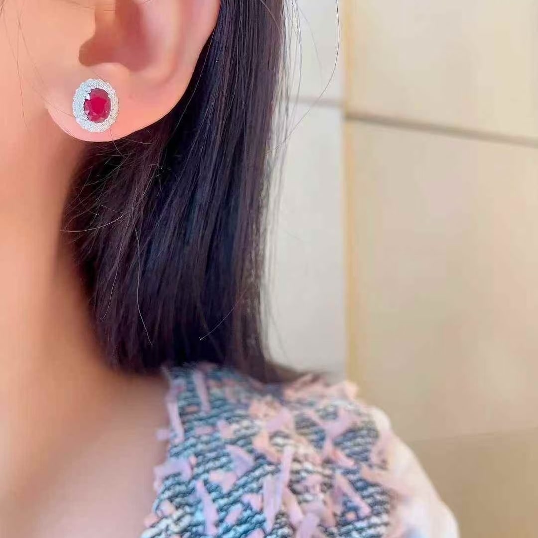 14k Gold 2.58 Ctw Natural Ruby & Diamond Earrings - 7