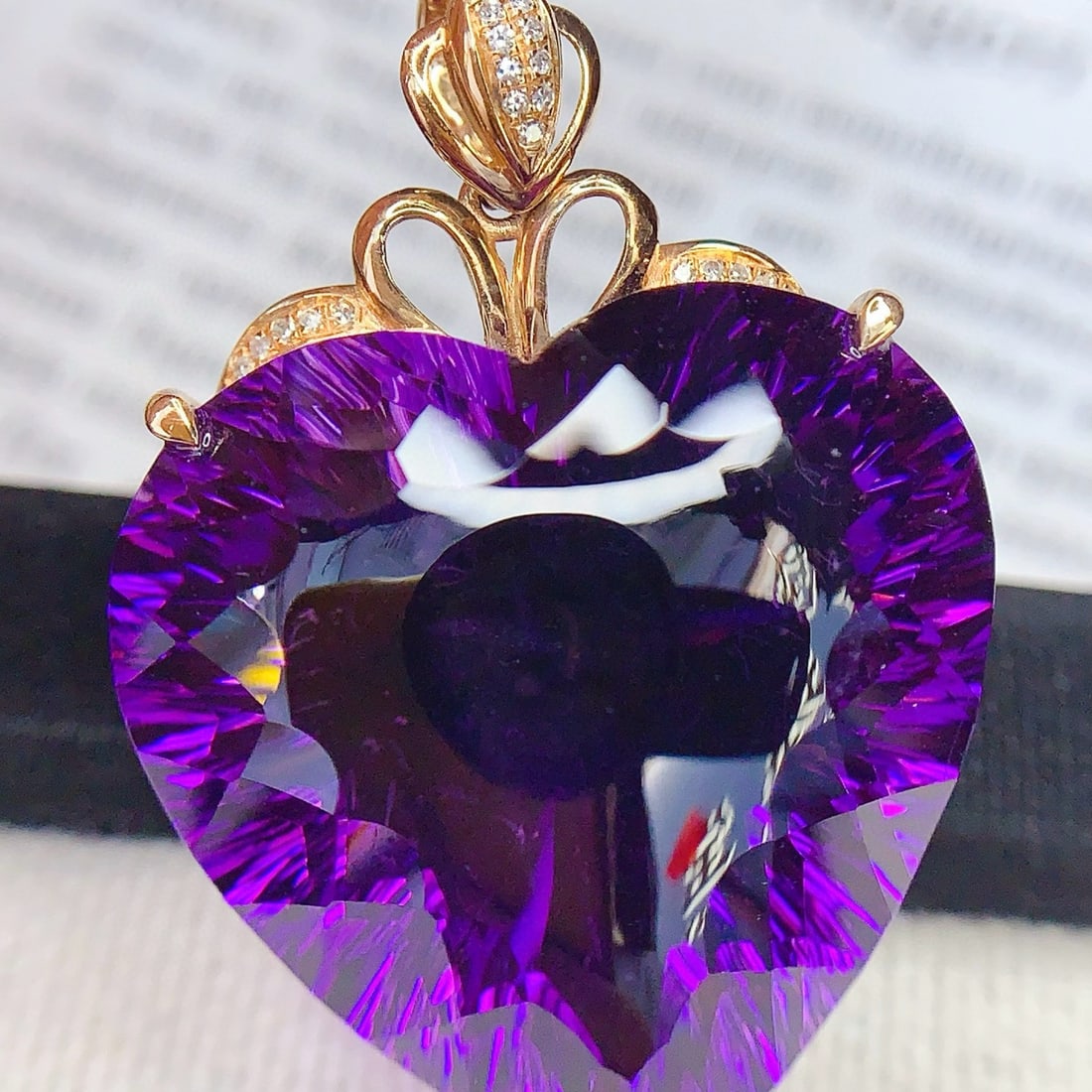 14k Gold 44.7 Ct Natural Amethyst & Diamond Pendant( Without Chain ) - 4