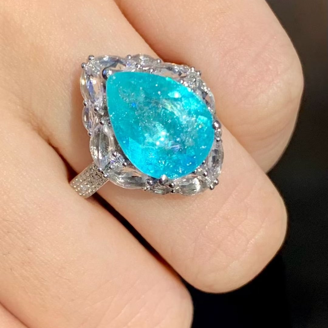 14k Gold 4.5 Ct Natural Paraiba Tourmaline & Sapphire & Diamond Ring - 6