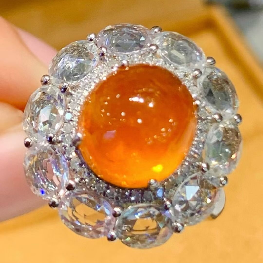 14k Gold 6.02 Ct Natural Spessartine & Diamond & Sapphire Ring: Ref:231079170 // gold content:14k gold // ring size:7. 25 us // // main gemstone:spessartine // shape:oval // carat weight:6. 02ct // color:orange // treatment:natural // // adjacent gemstone 2 :