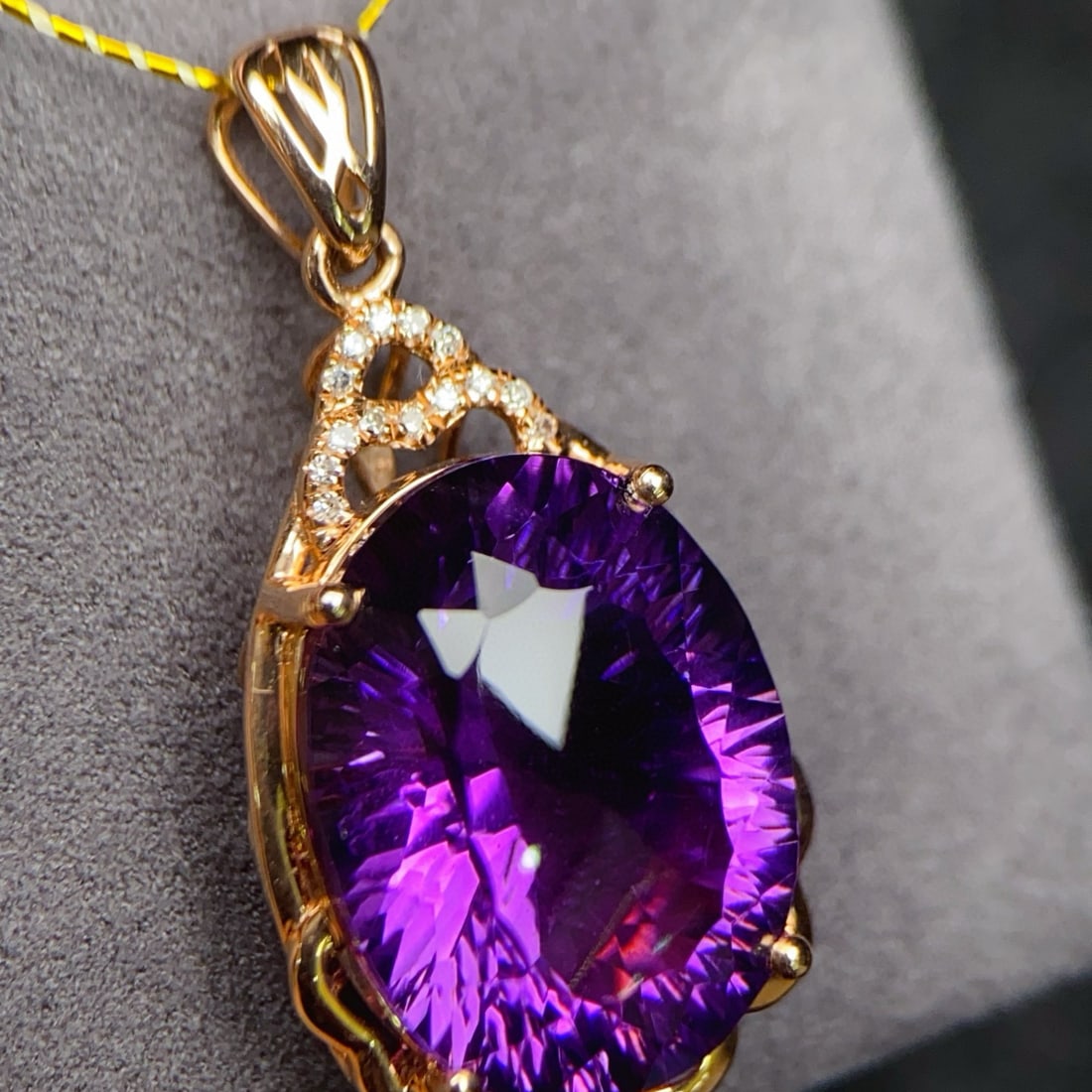 14k Gold 9.24 Ctw Natural Amethyst & Diamond Pendant( Without Chain ) - 3