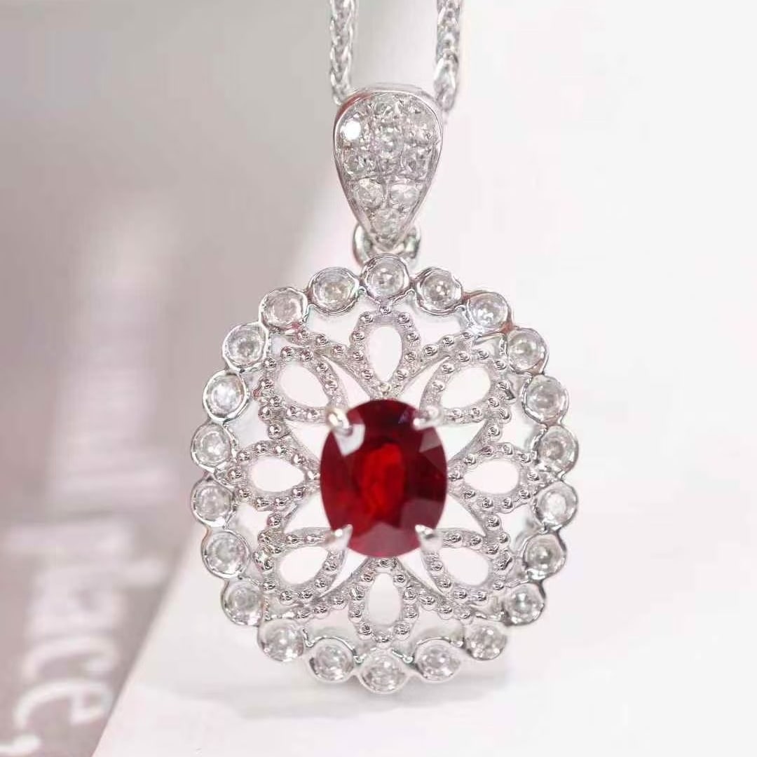 14k Gold 0.76 Ctw Natural Ruby & Diamond Pendant( Without Chain ): Ref:231079183 // gold content:14k gold // main gemstone:ruby // shape:oval // carat weight:0. 6ct // color:red // treatment:natural // // adjacent gemstone 2 : diamond // shape:round // carat