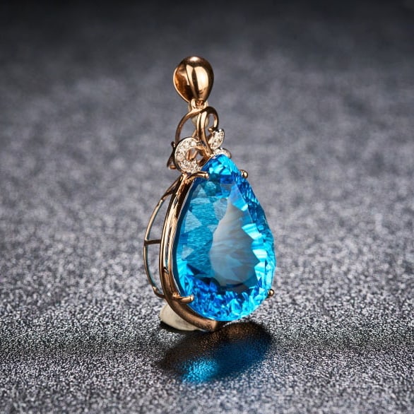 14k Gold 23.79 Ct Natural Topaz & Diamond Pendant( Without Chain ) - 2